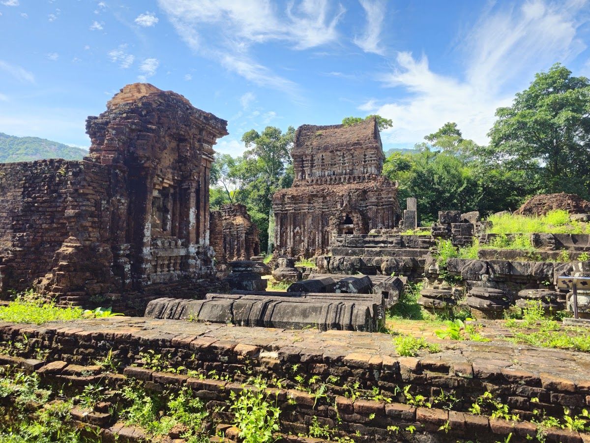 Champa Kingdom temple ruins at My Son, designated a UNESCO World Heritage site since 1999 Ancient Cham tower ruins at My Son Sanctuary surrounded by dense jungle